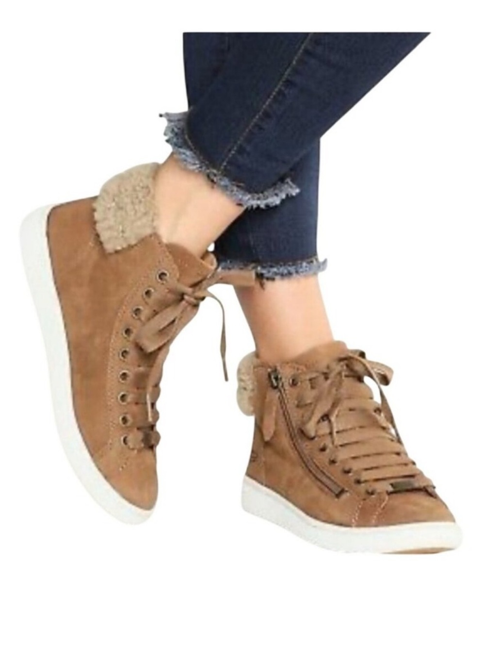 UGG Olive Leather Shearling High Top Sneaker Boots Women’s Size 8, Brown